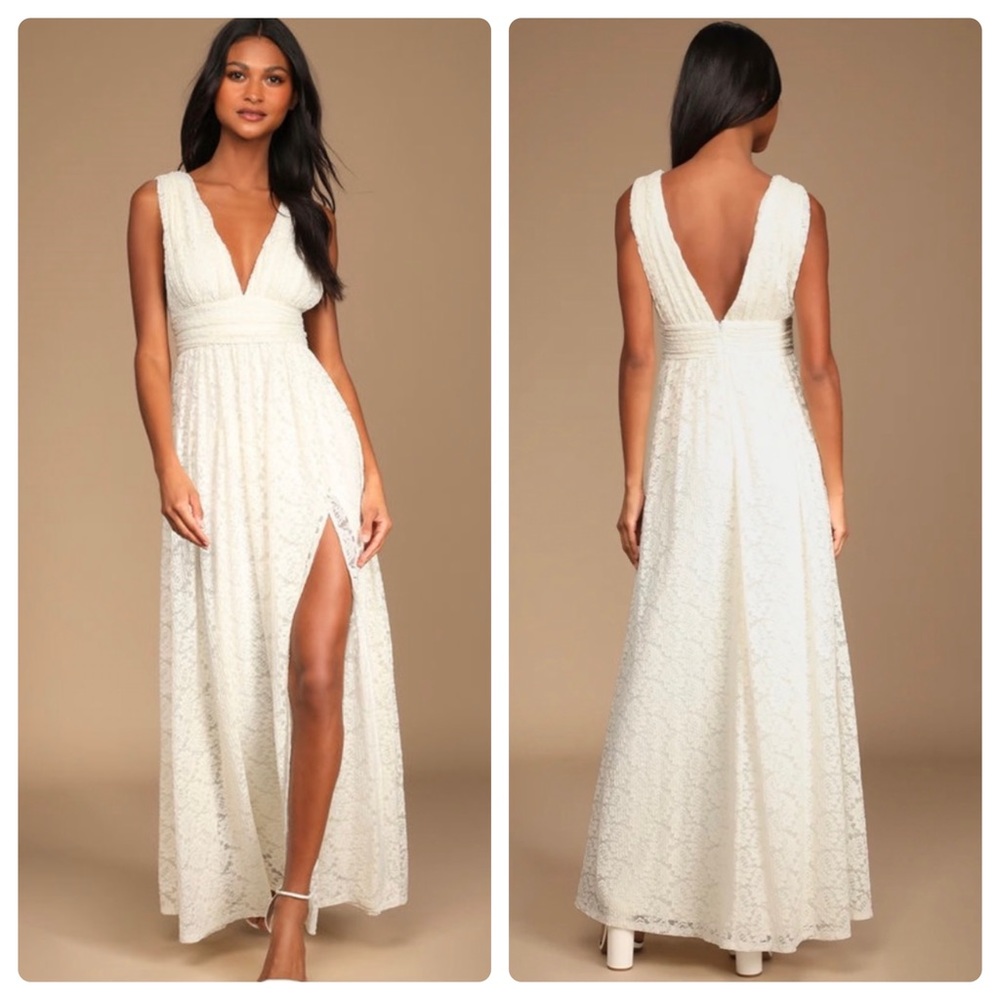 Lulus Bridal Heavenly Hues Ivory Lace Maxi Dress